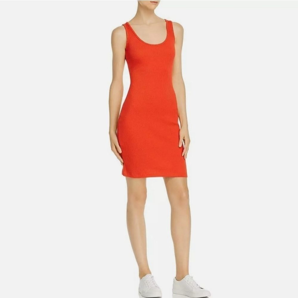 𝅺French Connection Tommy Orange Cotton Blend Rib Knee Len Dress Womens 10 & 12